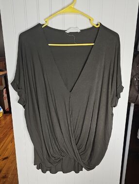 Double Zero Olive Green Twist-Front Surplice Top